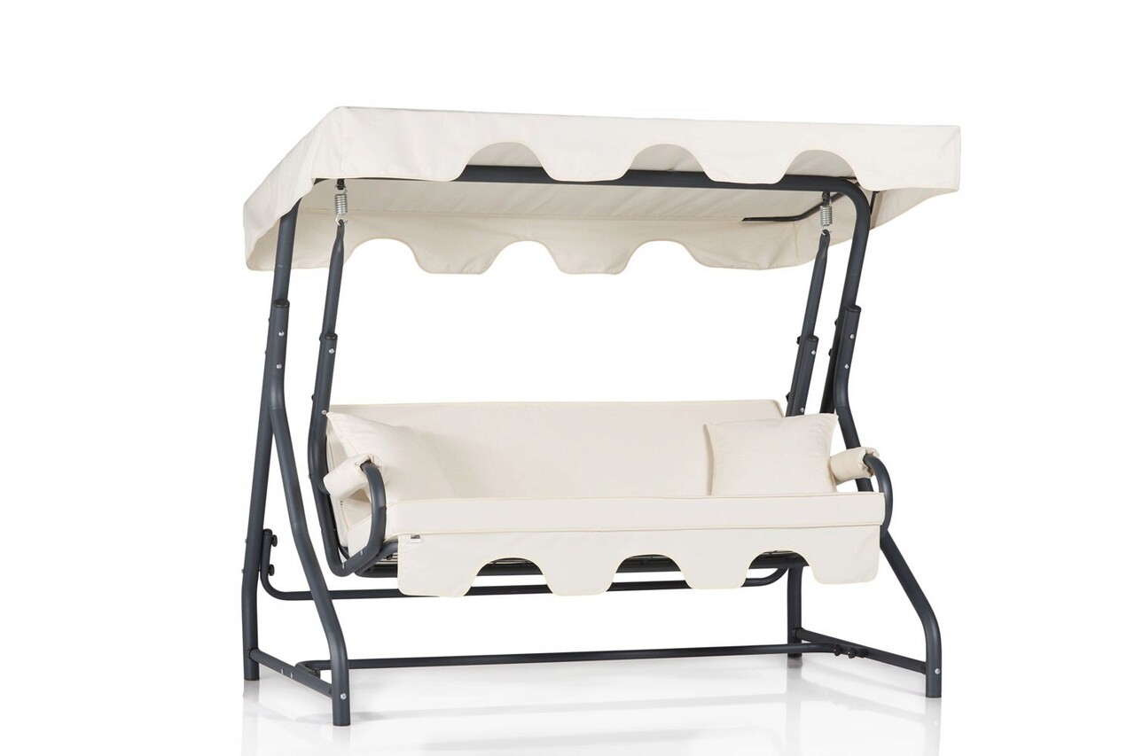 Balansoar de gradina 3 locuri, Hanah Home, Ruta 19, Verde închis/Alb - imagine 3